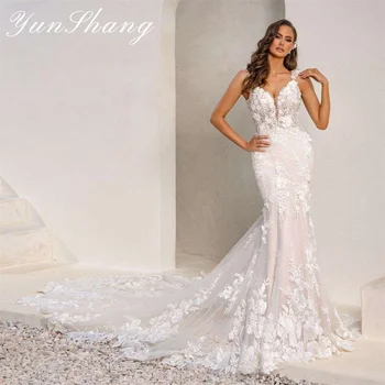 Роскошное свадебное платье-русалка Yunshang 2024, кружевное Свадебное платье на бретельках с открытой спиной, придворный шлейф, Vestidos De Novia