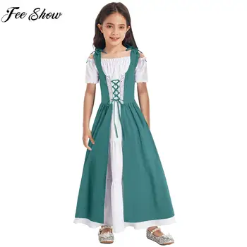 Косплей-костюм Средневекового Ренессанса для девочек, халат на шнуровке с коротким рукавом, платье для Хэллоуина, тематическая вечеринка в викторианском стиле, представление