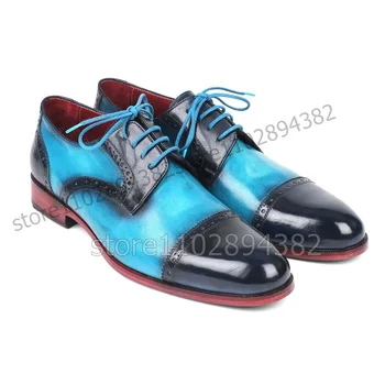 Смешанный дизайн резьбы, мужские туфли-дерби с низким берцем, модная мужская обувь на шнуровке, Роскошная мужская модельная обувь для вечеринок ручной работы