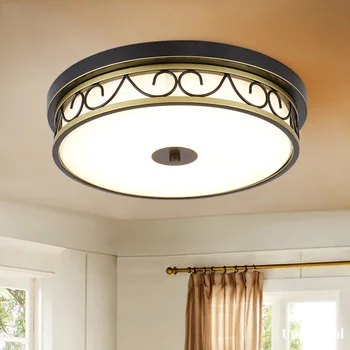 Потолочный светильник из американского кованого железа в стиле ретро с резьбой, декоративный светильник для спальни, круглый светодиодный бытовой потолочный светильник