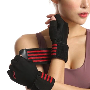 Перчатки для занятий тяжелой атлетикой, тренировочные перчатки для мужчин и женщин с поддерживающими ремешками на запястьях, полная защита с подкладкой, дышащие