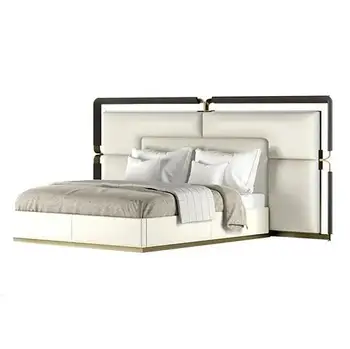 Современные мягкие каркасы для кроватей Комплект мебели для комнаты Роскошная Уникальная кожаная кровать размера King Queen Size из дерева с каркасом