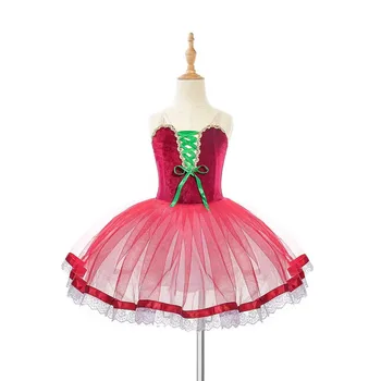 Балетное платье, красная романтическая балетная пачка, детские танцевальные костюмы для выступлений, платье принцессы, длинные юбки-пачки для девочек, Бархатные топы