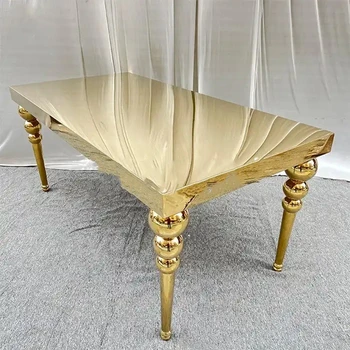 2 шт.) Золотой Роскошный свадебный стол из нержавеющей стали, Блестящее зеркало, Обеденный стол, Свадебная мебель