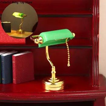 Миниатюрная настольная лампа для кукольного домика 1: 12, светодиодная лампа, зеленый светильник-почтальон, Освещение, модель мебели для дома, Декор, Игрушки, Аксессуары для кукольного домика