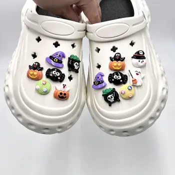 Обувь с отверстиями с мультяшным рисунком на Хэллоуин, подвески для аксессуаров Jibbit Croc, Пряжка для обуви, Цветок из тыквы, Украшения для обуви своими руками