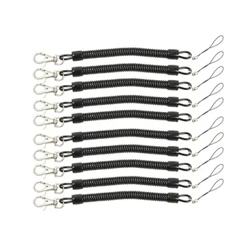 10 ШТ. Черный выдвижной телефонный шнур, пружина для цепочки для ключей, поворотный брелок для ключей для