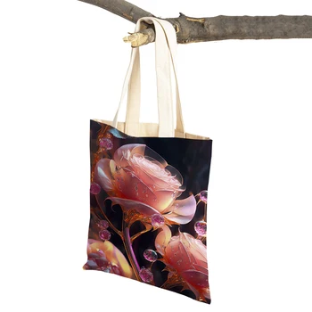 Цветы, Роспись роз, повседневная женская сумка для покупок, сумка-тоут с двойным принтом, дорожная сумка для девочек, холщовые сумки для покупок с мультяшными растениями