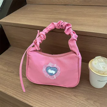 Трендовая женская сумка через плечо 2024, нейлоновая маленькая квадратная сумка, винтажная сумка для подмышек, Японско-Корейская плиссированная сумка для покупок на работу