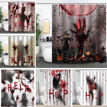 Занавеска для душа в стиле Хэллоуина Ужасные Кровавые руки Занавески для ванной комнаты с крючками Декор с 3D-принтом Экран для душа Водонепроницаемая ткань