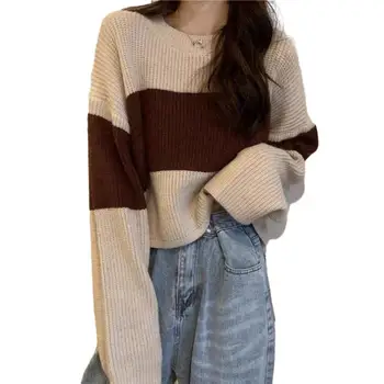 Женский свитер свободного кроя, женский свитер, уютные свитера из цветной вязки, теплые эластичные Стильные осенне-зимние вещи для гардероба