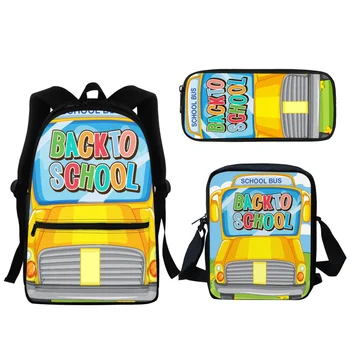 Дизайн школьного автобуса с героями мультфильмов 2023 года, школьная сумка для девочек на молнии, детский рюкзак большой емкости, подарочная сумка для ланча, маленький пенал