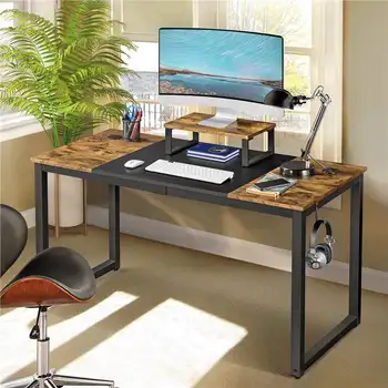 Промышленный компьютерный стол с подставкой для монитора, коричневые /черные столы в деревенском стиле настольный стол