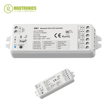 12-36VDC Bluetooth и 2.4 G RF Светодиодный контроллер 2CH * 5A WB1 (приложение Tuya) С регулируемой яркостью Для одноцветного светодиодного освещения с цветовой температурой