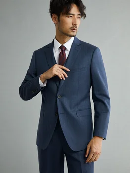 Комплект мужских костюмов, Блейзер, жилет, брюки из 65% шерсти, осень-зима 2022, облегающая одежда для жениха, бизнесмена, темно-синий 58