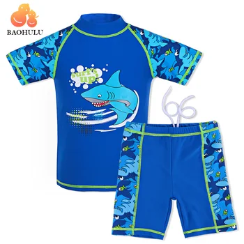 BAOHULU Navy, купальники для мальчиков, Детский купальник с рисунком мультяшной акулы, UPF50 +, Купальные костюмы для детей, Летняя одежда для плавания из лайкры