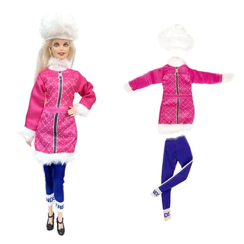 NK 1 комплект розовой дорожной одежды для милых кукол: белая шляпа + одежда + синие брюки для куклы Барби, аксессуары для игрушек DIY 1/6