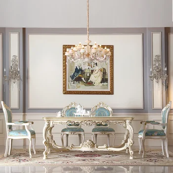 Французская мебель для гостиной, обеденный стол и стул, европейская ручная роспись золотой фольгой, обеденный стол и стул в сочетании